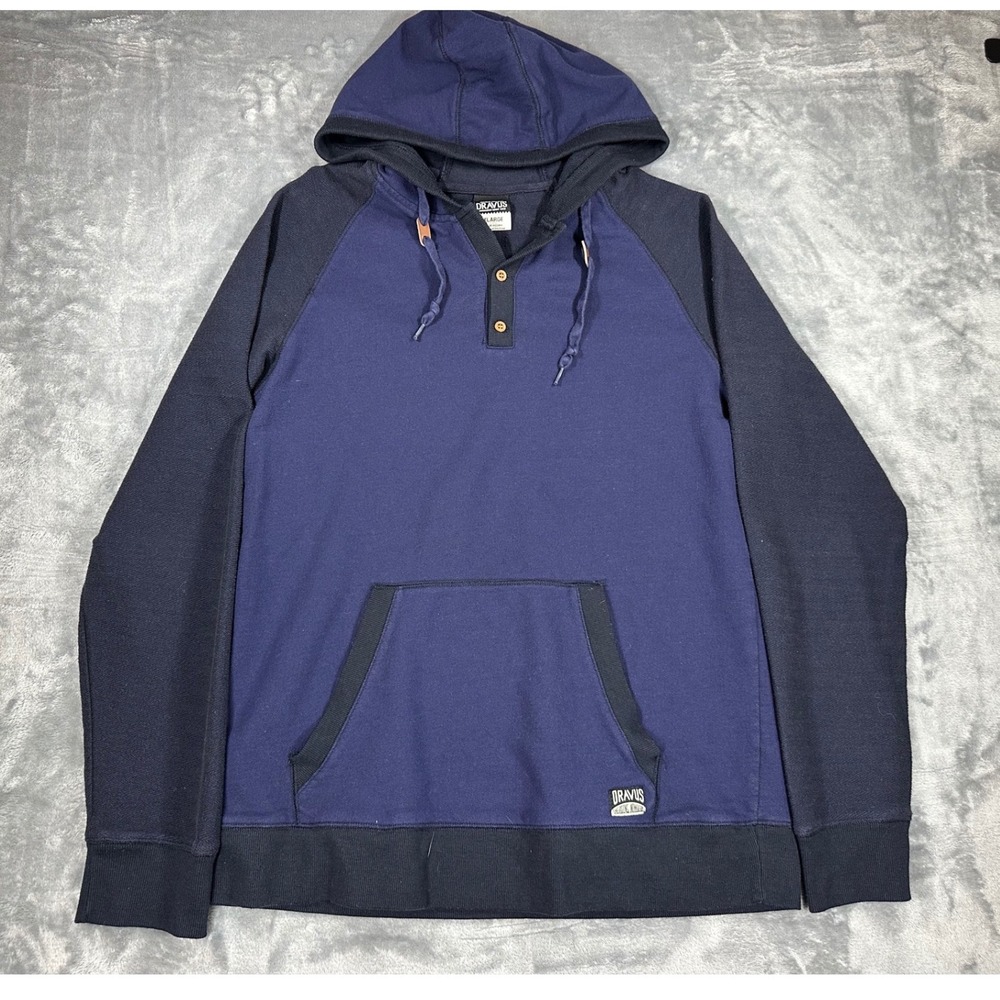 Dravus Mens Hoodie XL Blue Colorblock Henley Pullover Raglan Sleeve Sweatshirt